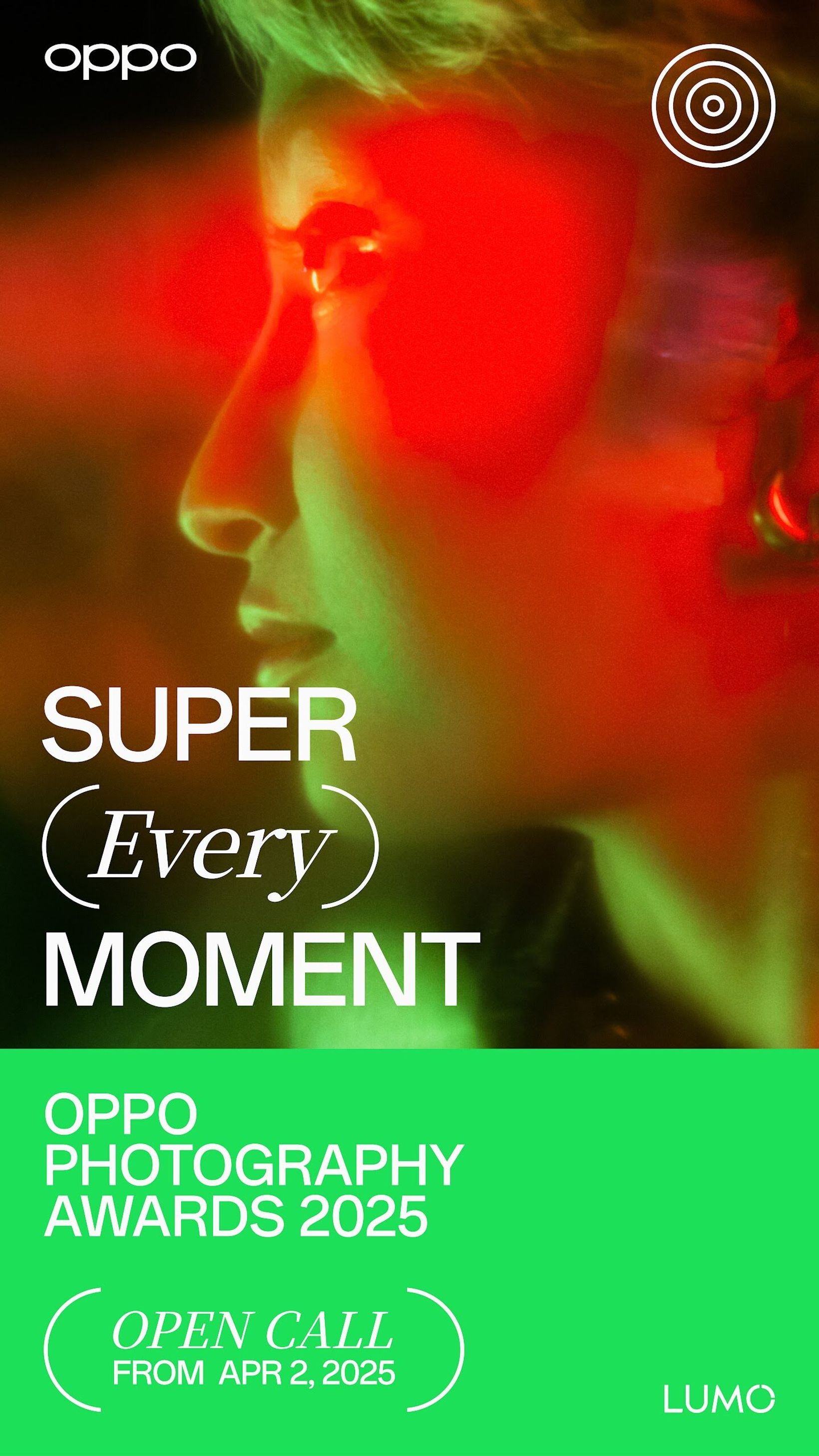 Portrait Super Every Moment poster with a face in red light on green
