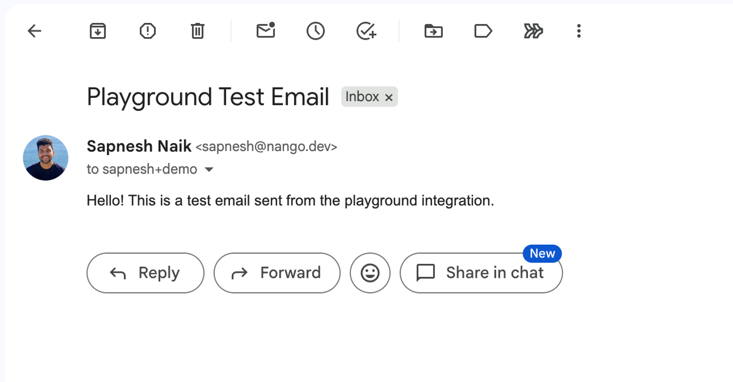 gmail playground send success