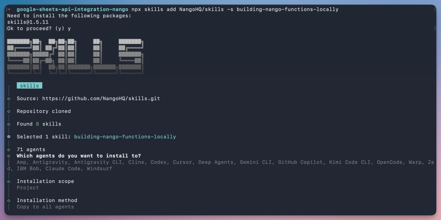 install nango skill codex