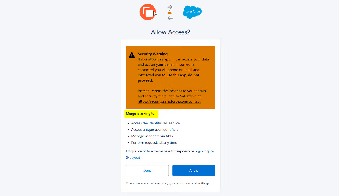 merge salesforce oauth authorization screen