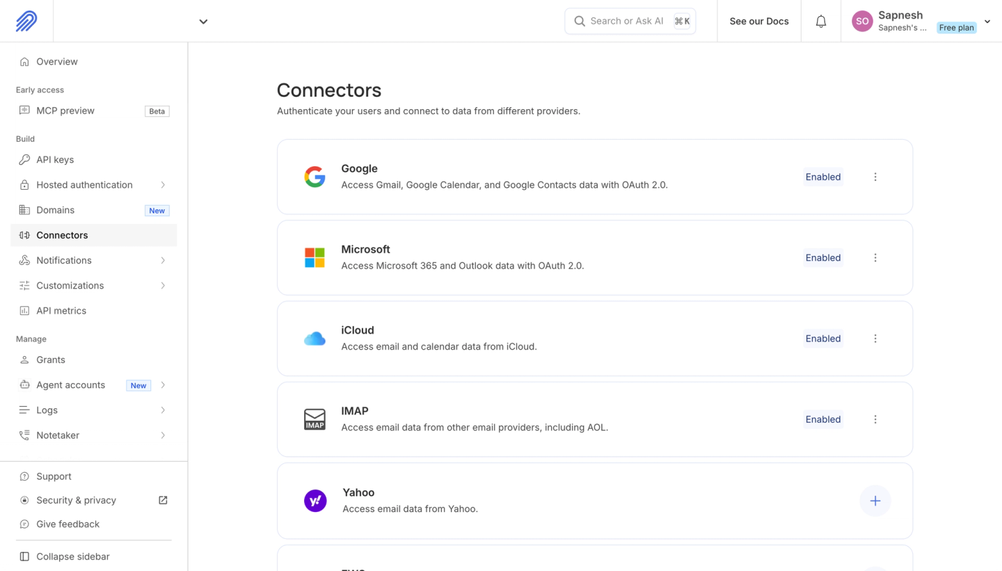 nylas email connectors