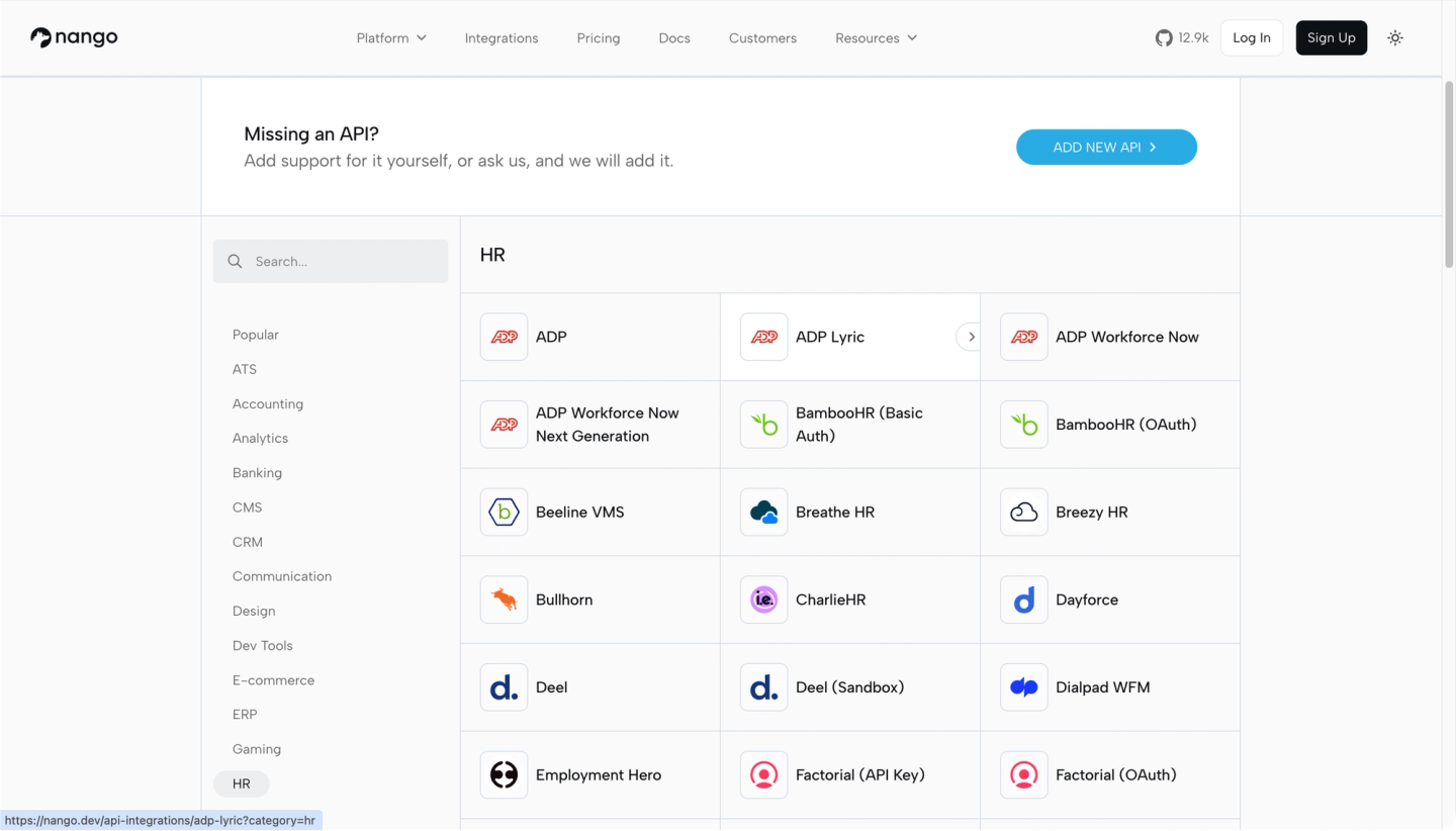 nango hr integrations catalog