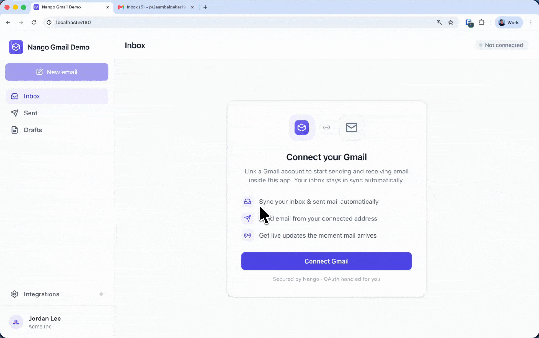 gmail auth and send email demo