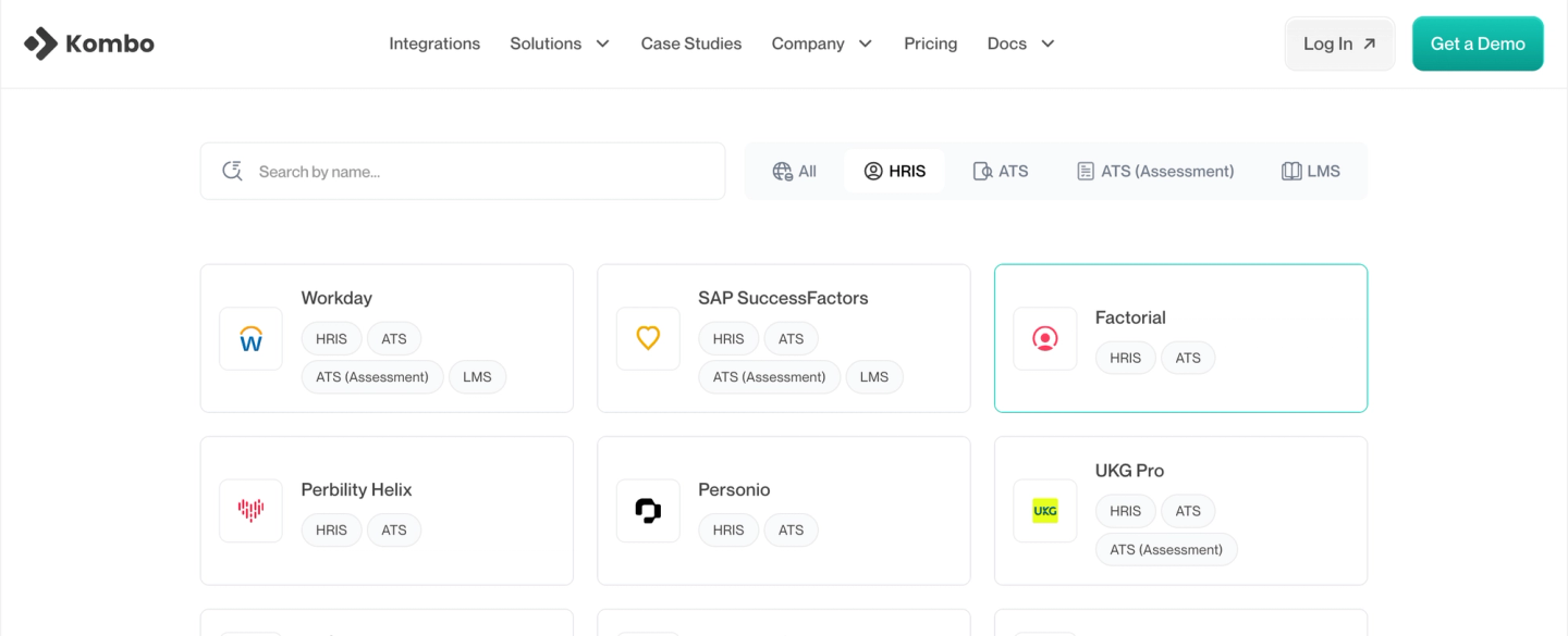 kombo hris integrations page