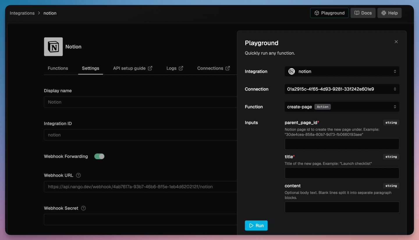 nango playground notion create page