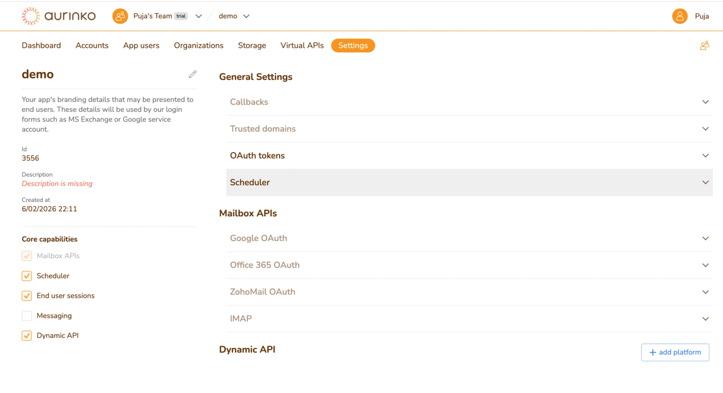 aurinko dashboard