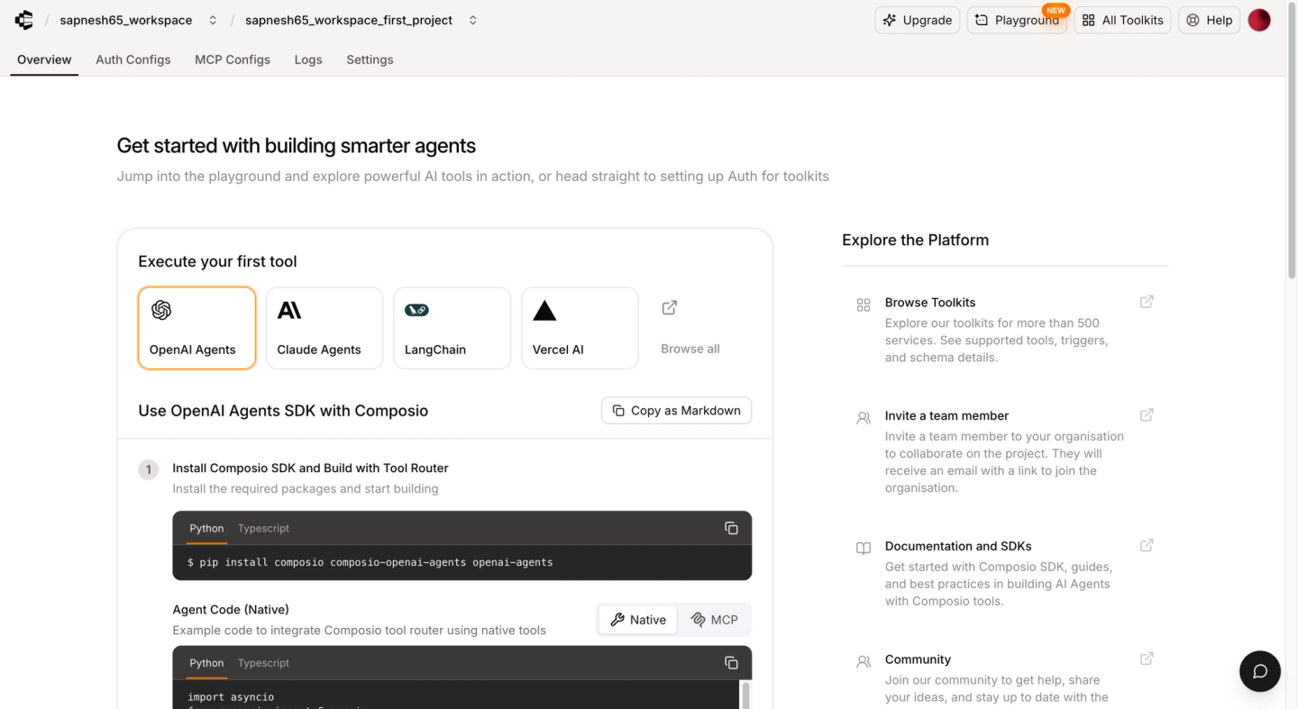 composio dashboard