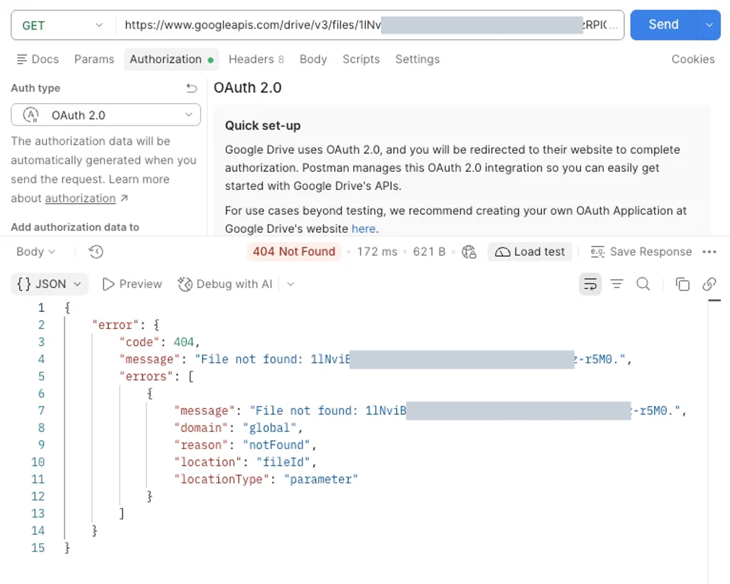 postman get request 404 response redacted