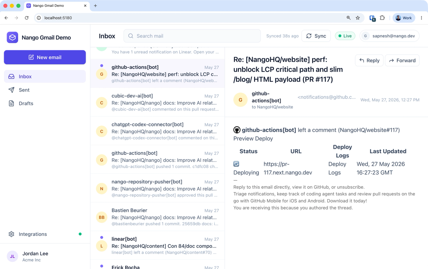 gmail demo app inbox