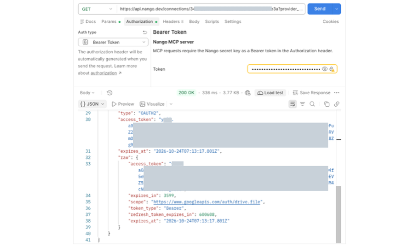 nango google drive granted oauth scope