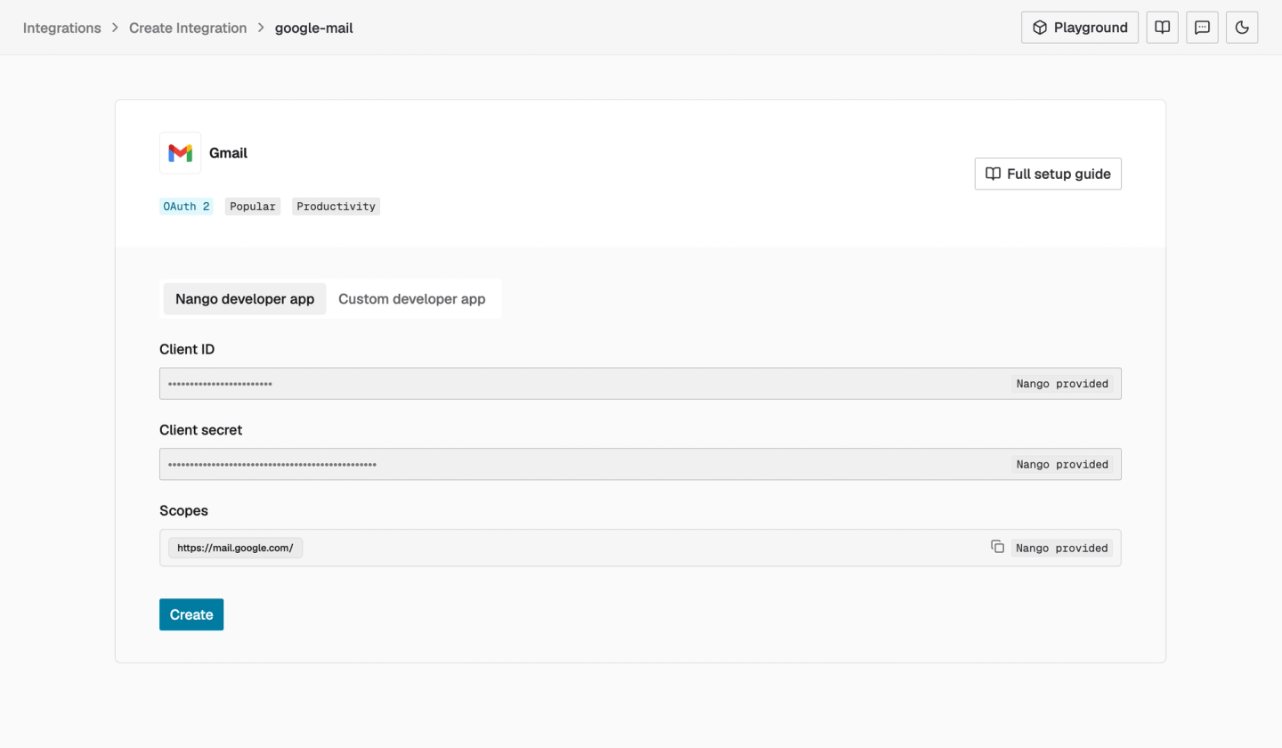 nango gmail oauth client scopes