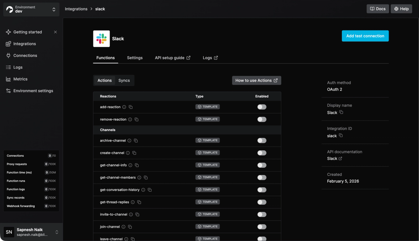 69ab87fe62d49a8e48814832 698b558663cc8568ed29f14f Nango slack integration screen