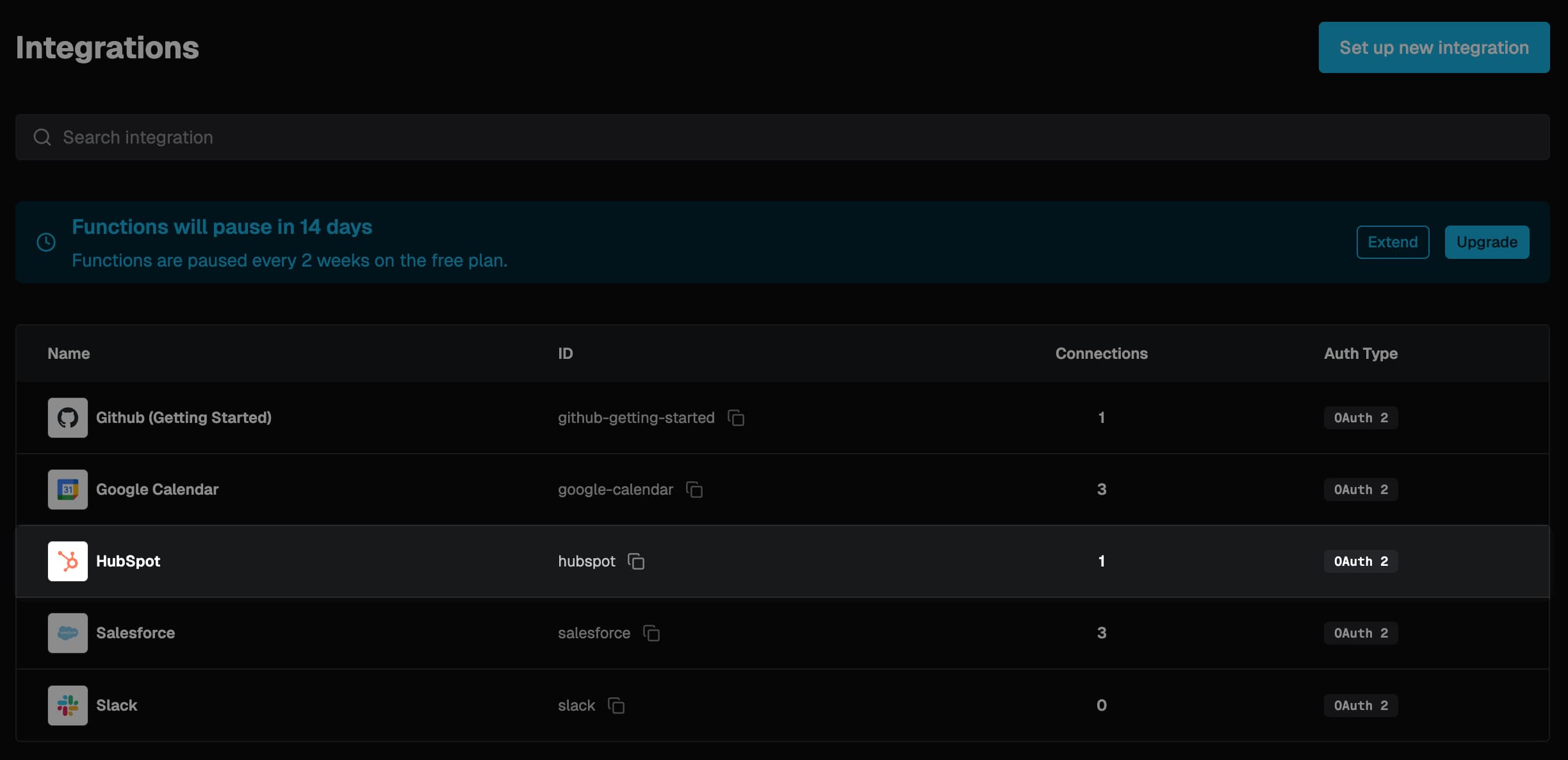 nango dashboard hubspot developer credentials