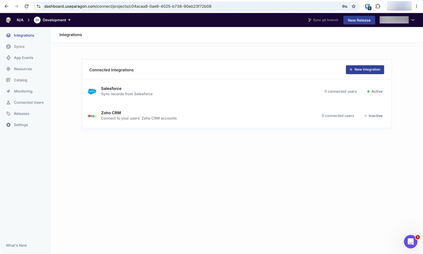 paragon connected integrations dashboard