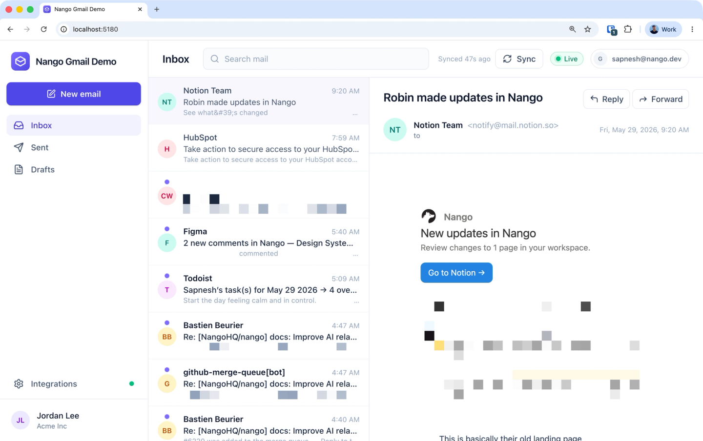 claude building gmail messages sync