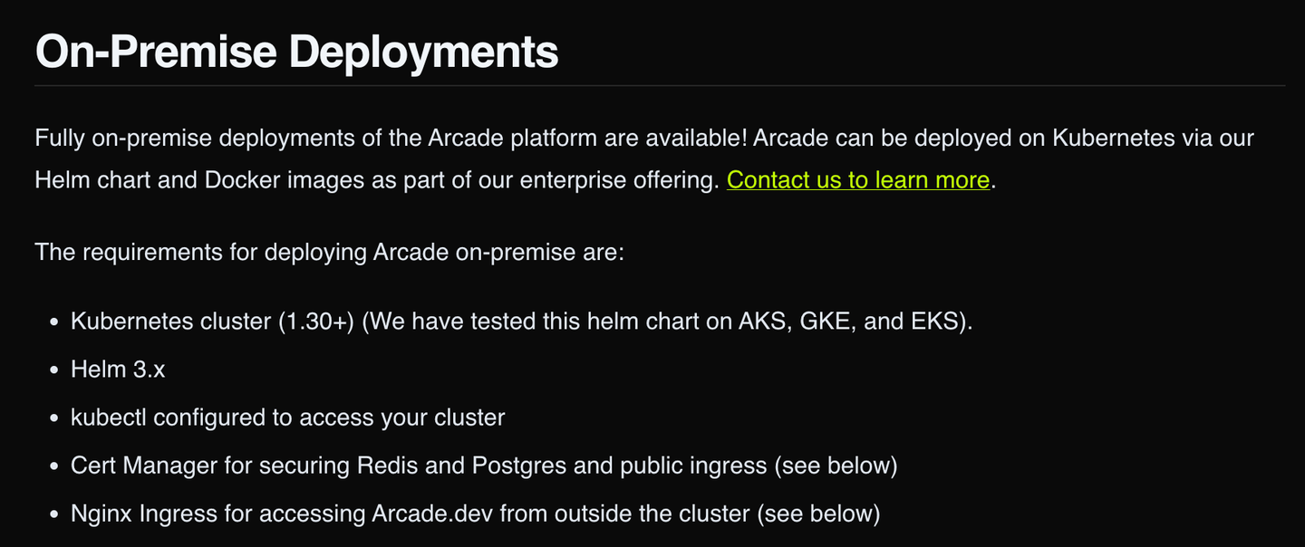 arcade on premise deployments enterprise docs