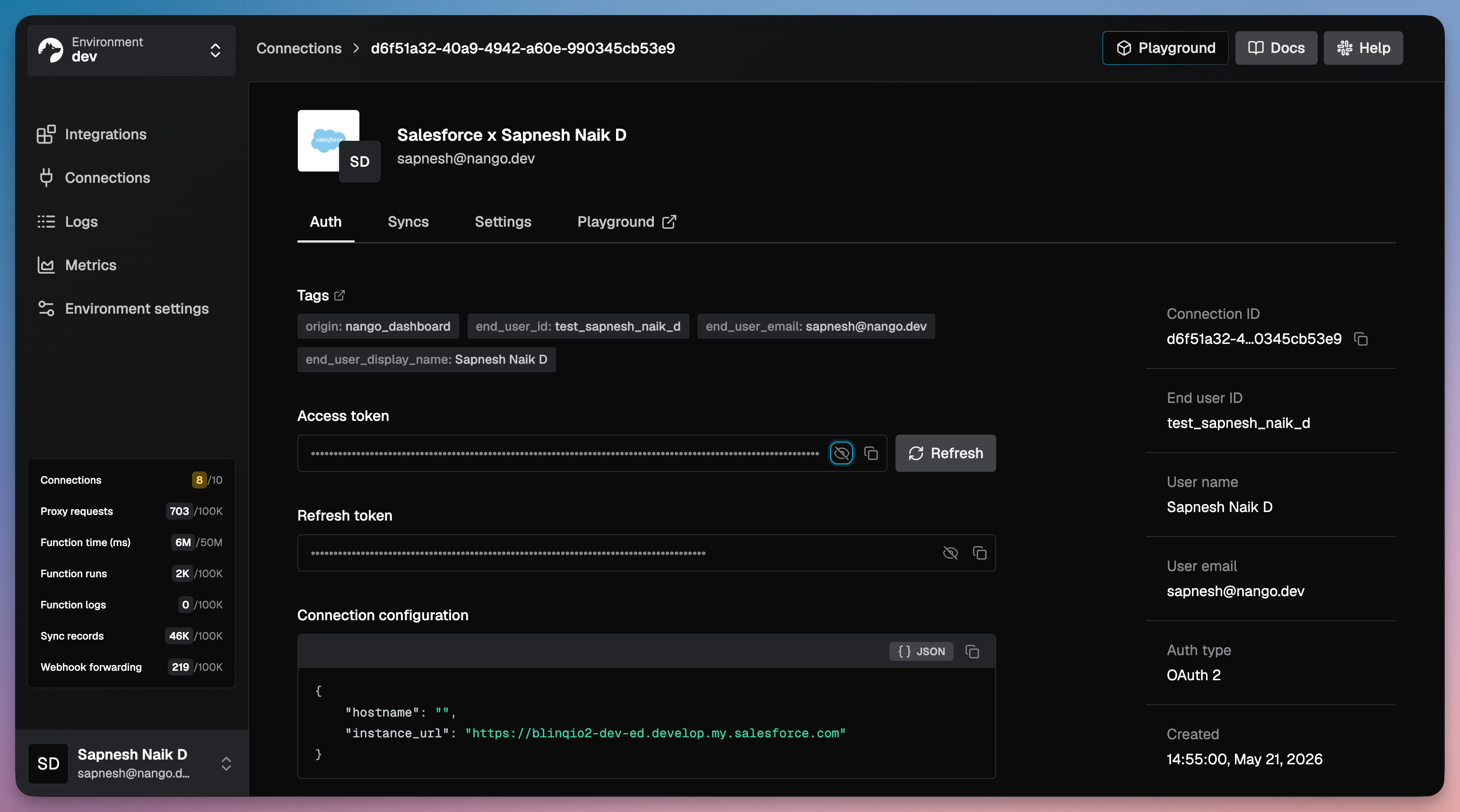 nango salesforce connection detail