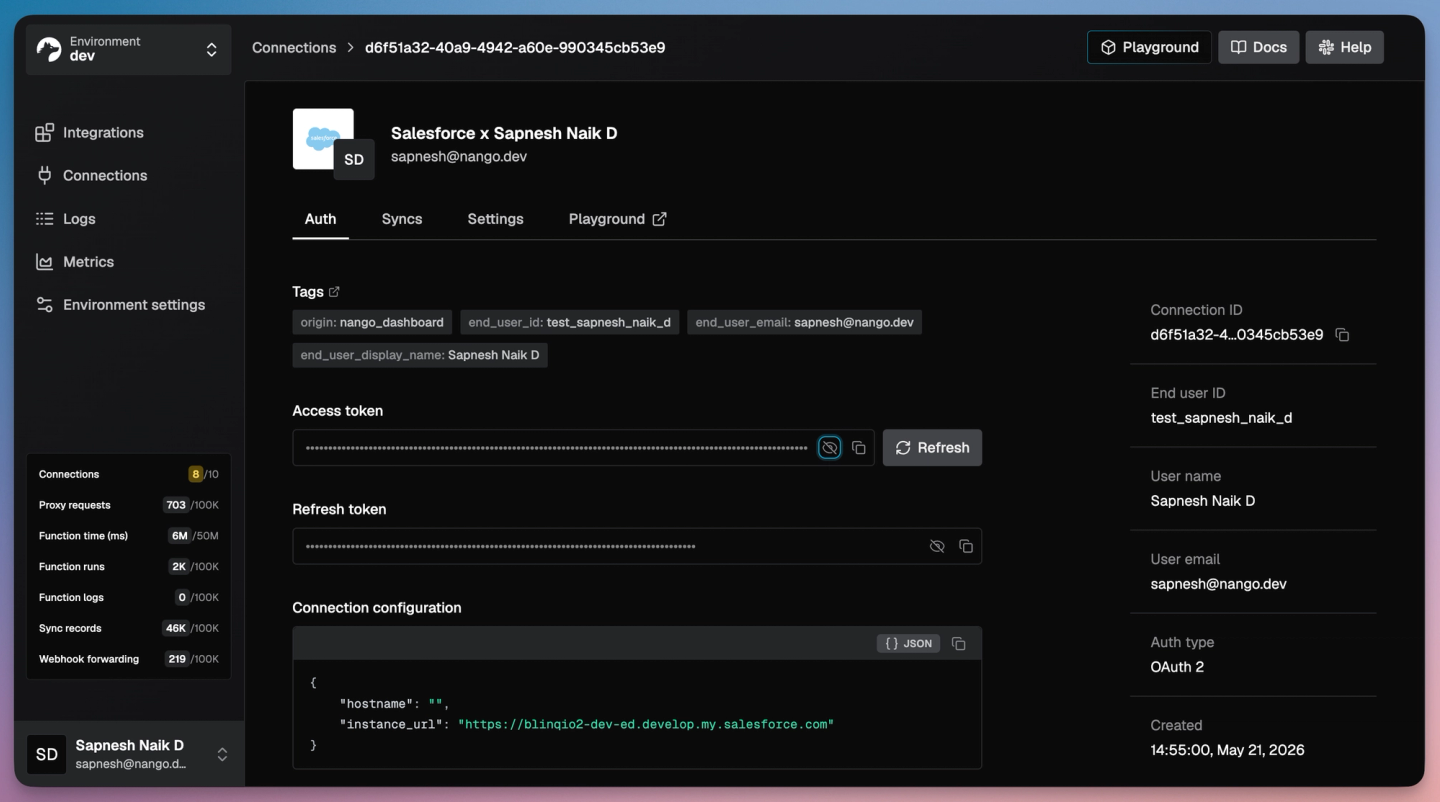 nango salesforce connection detail