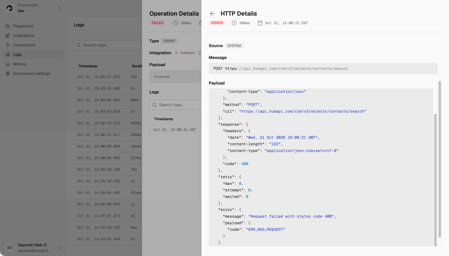 nango hubspot api 400 request log