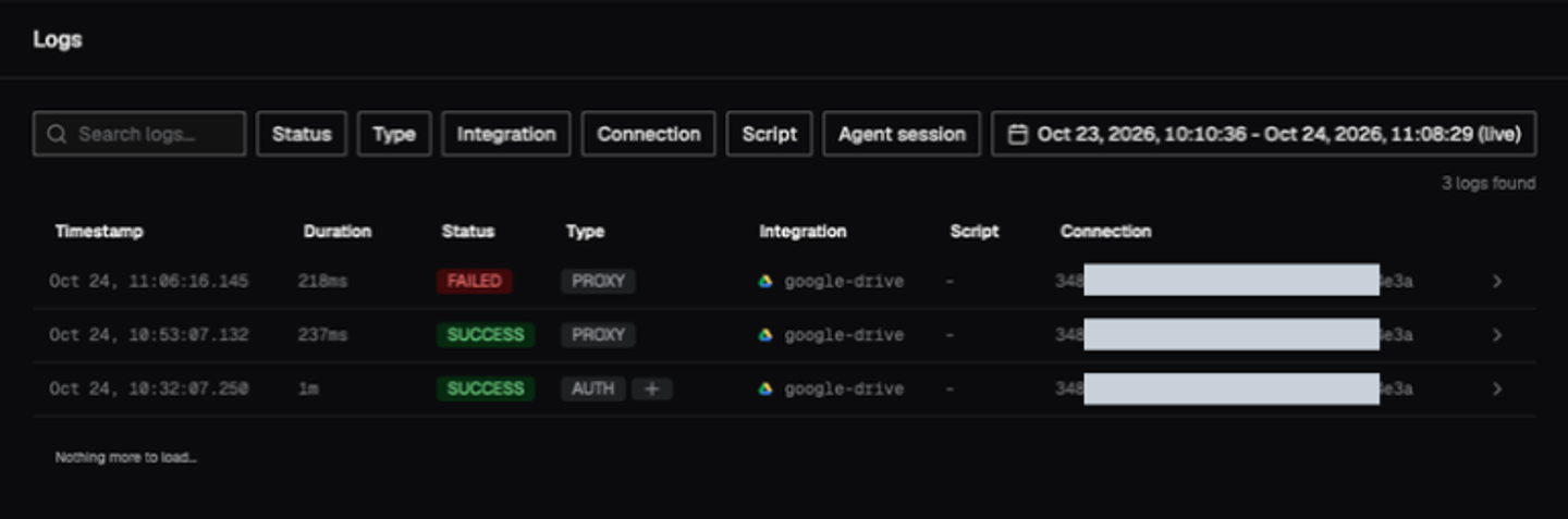 nango google drive proxy success failure logs