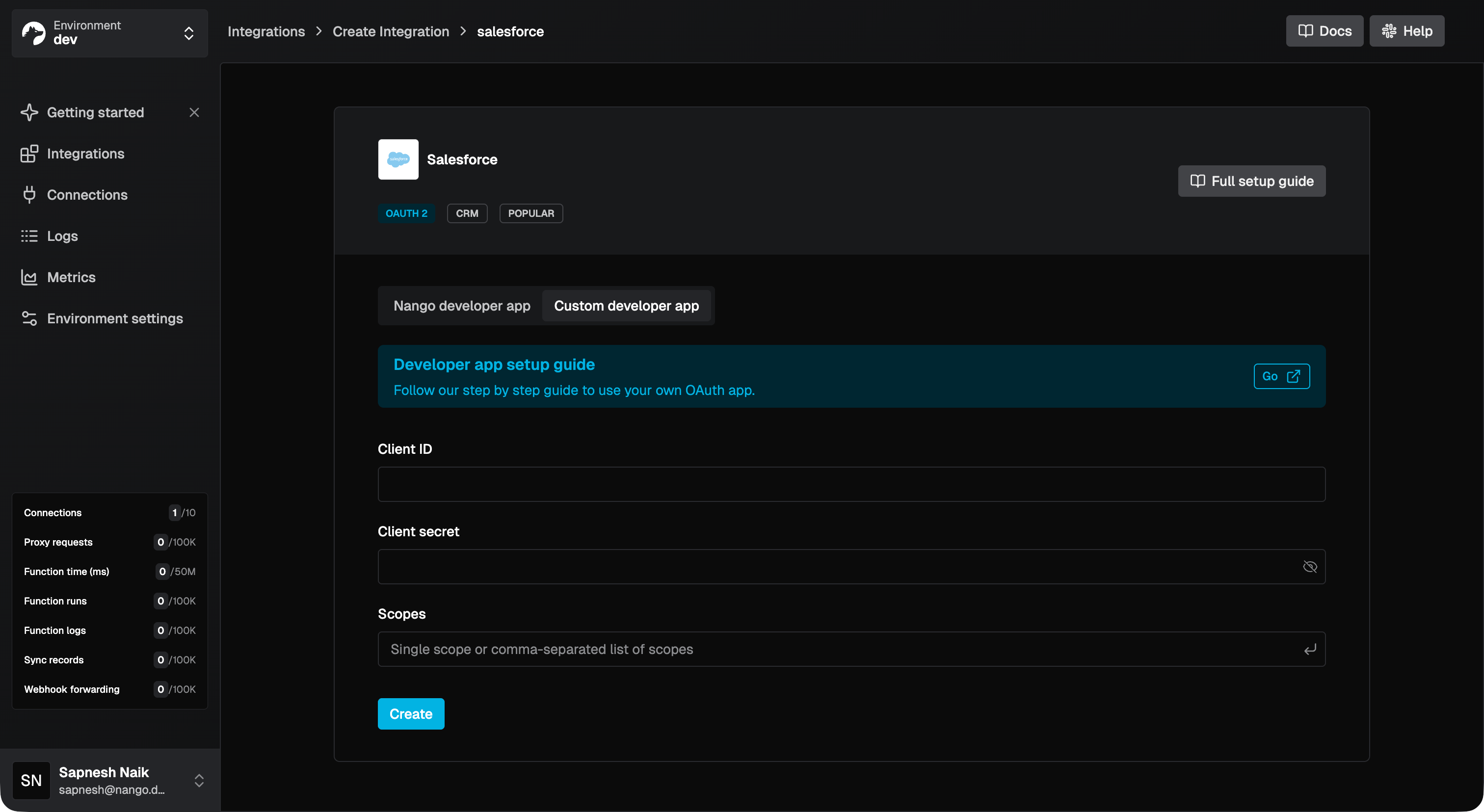 add salesforce integration nango