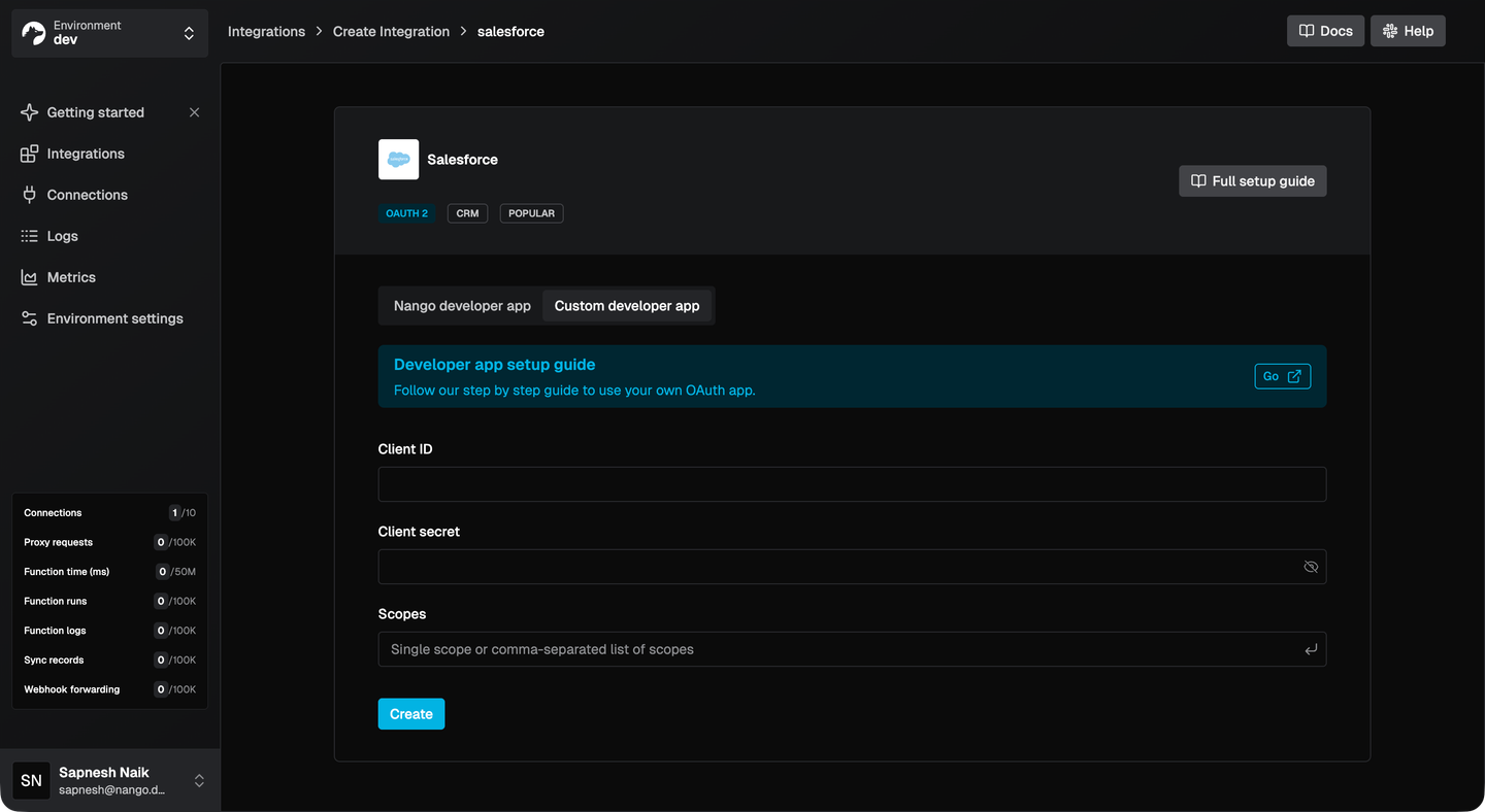 add salesforce integration nango