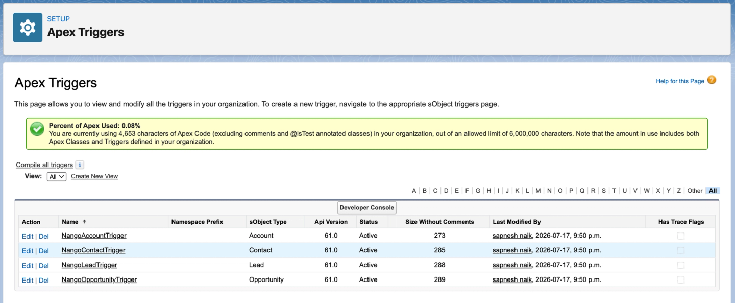 salesforce apex triggers deployed
