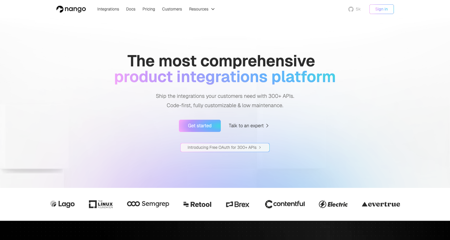698d20a43f707e014a324c76 697754fc2d665c01f016ac03 67bdcb68be8a302659807484 Nango The most comprehensive integration platform 02 25 2025 02 52 PM