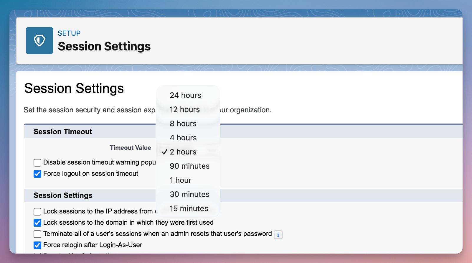 salesforce session timeout settings