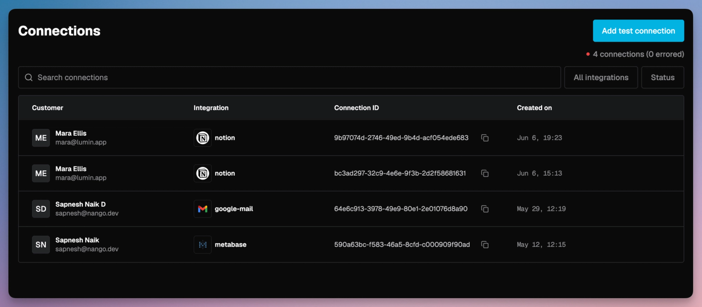 nango notion add test connection