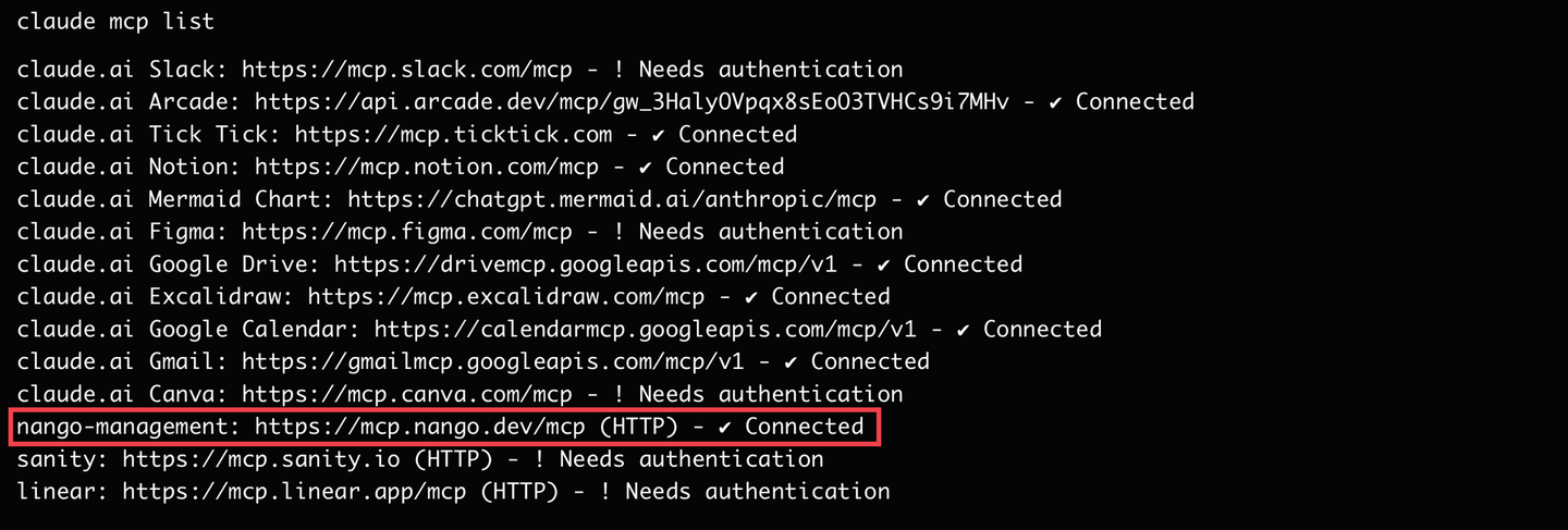 management mcp claude mcp list connected