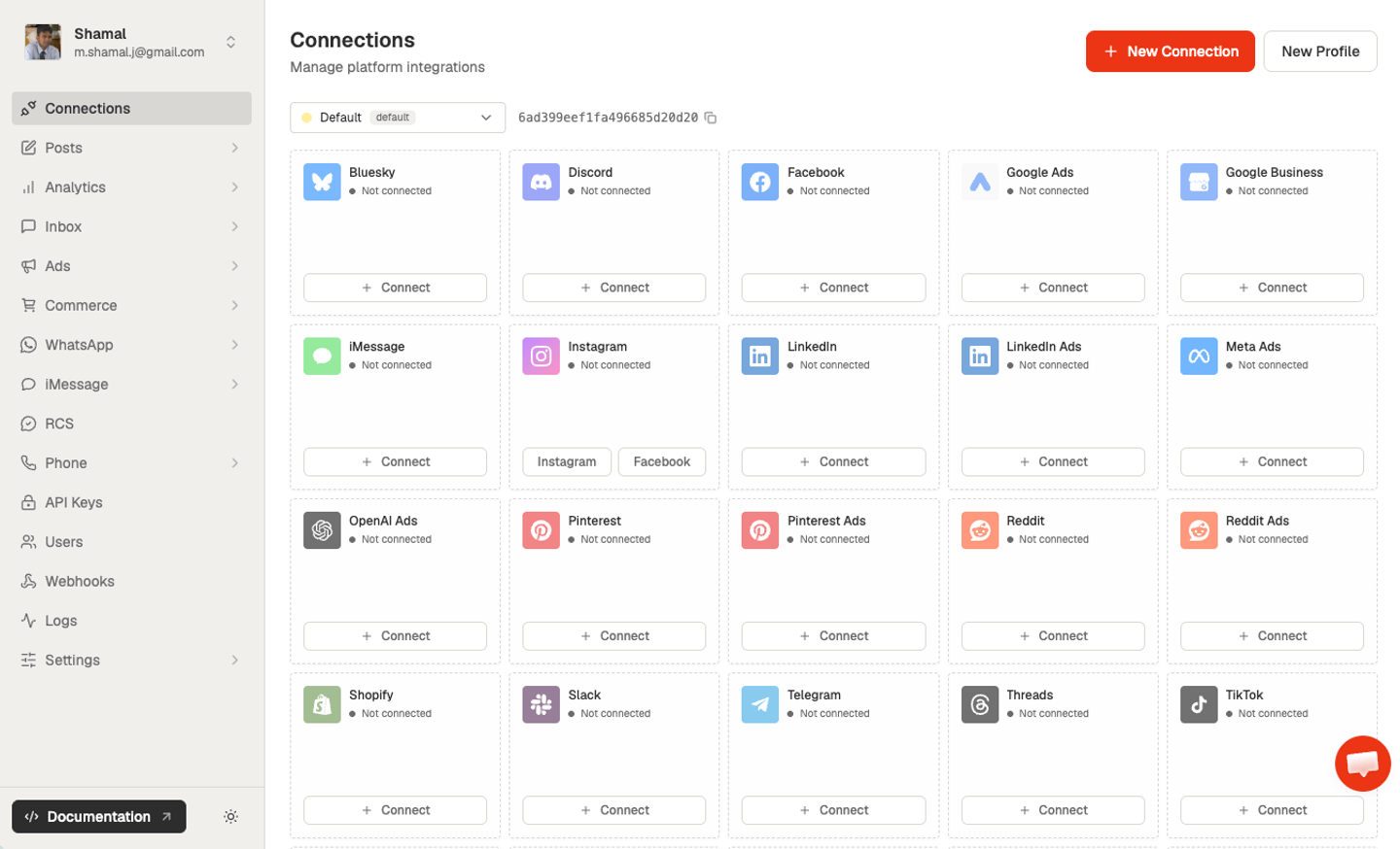 zernio marketing infrastructure dashboard