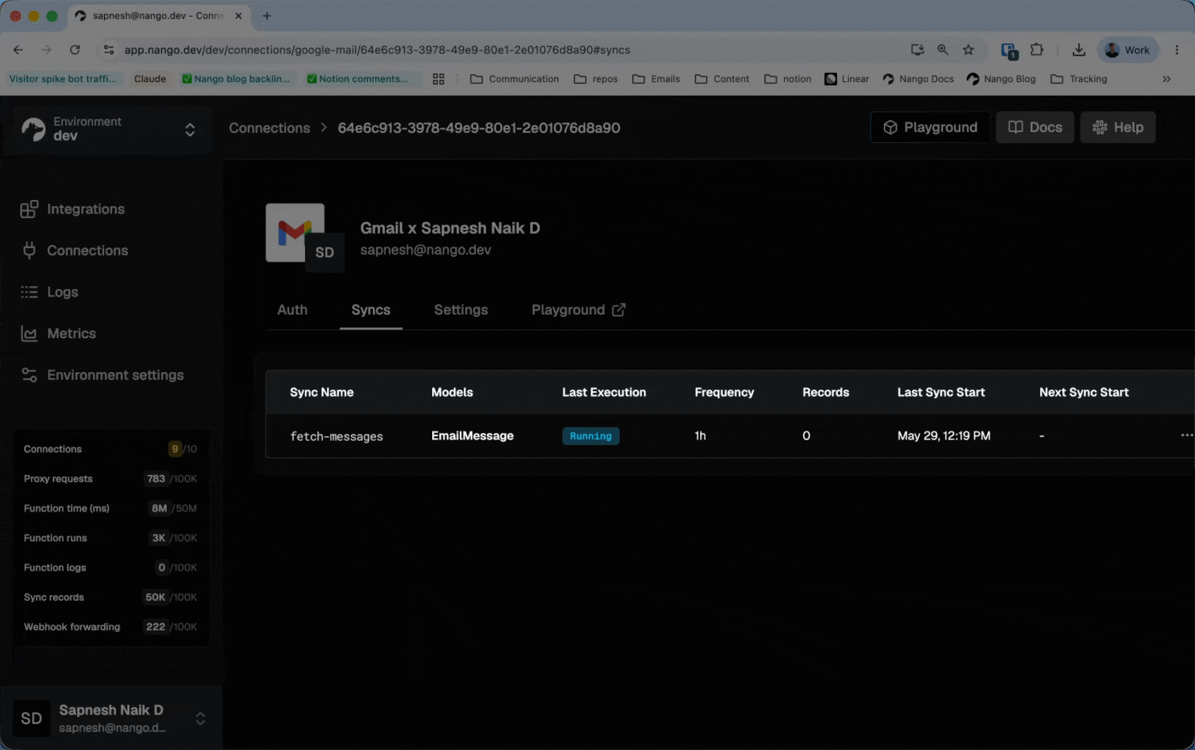 gmail messages sync demo