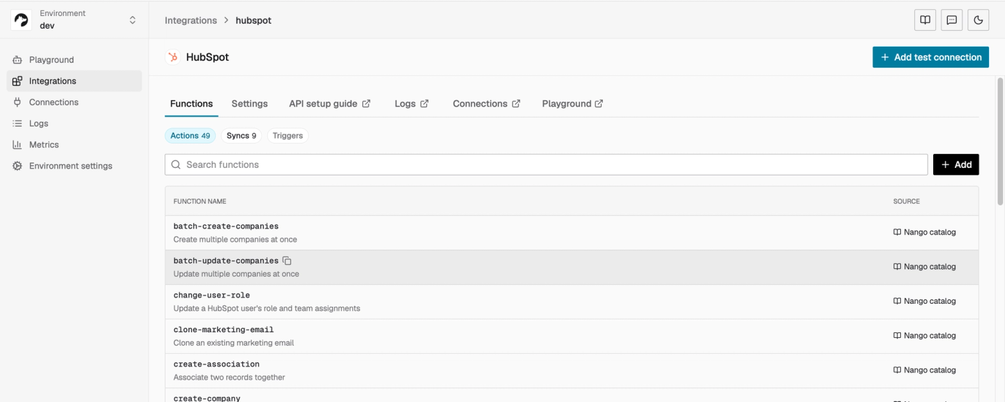 nango hubspot tools and syncs