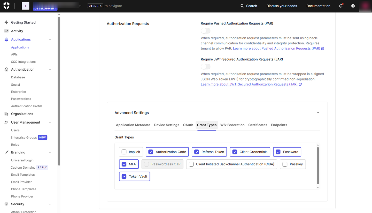 auth0 dashboard grant types