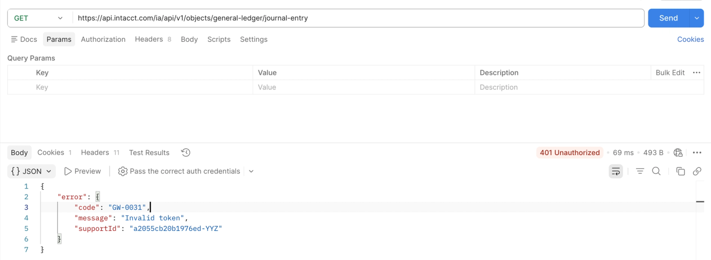 sage intacct gw 0031 invalid token error postman