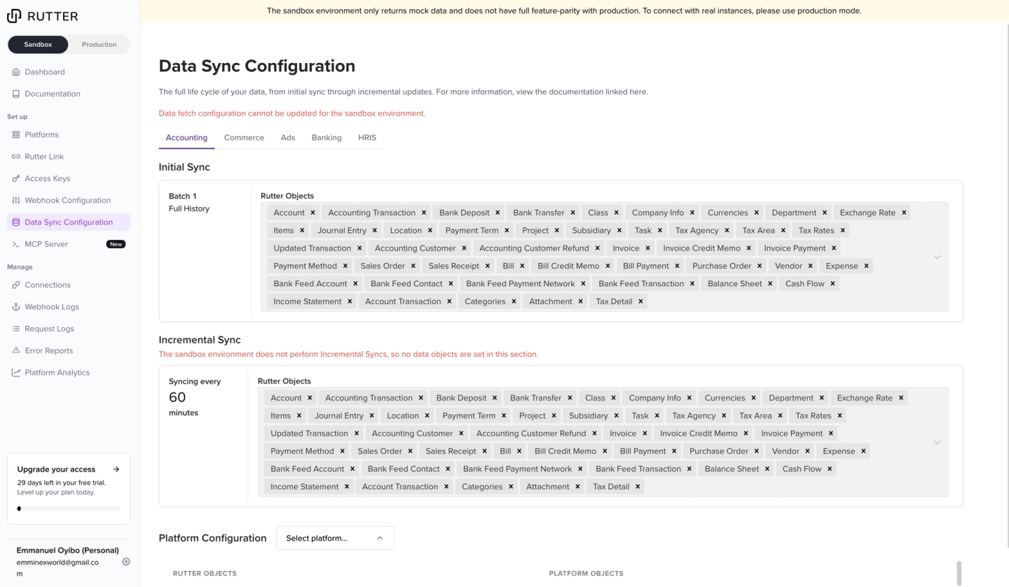 rutter accounting data sync configuration