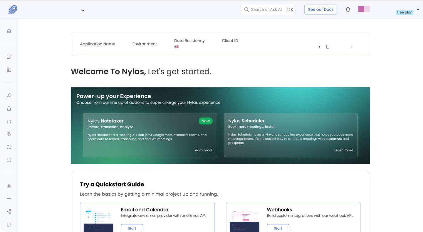 nylas dashboard