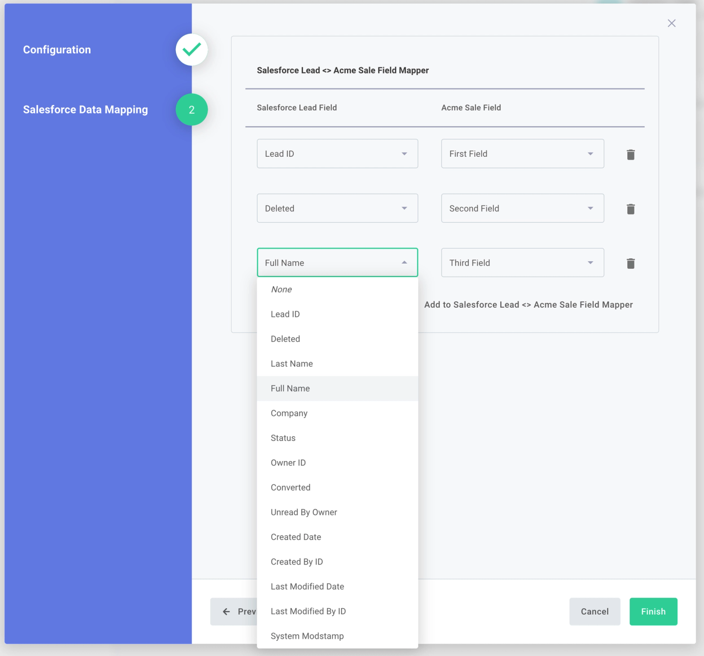 prismatic salesforce field mapper