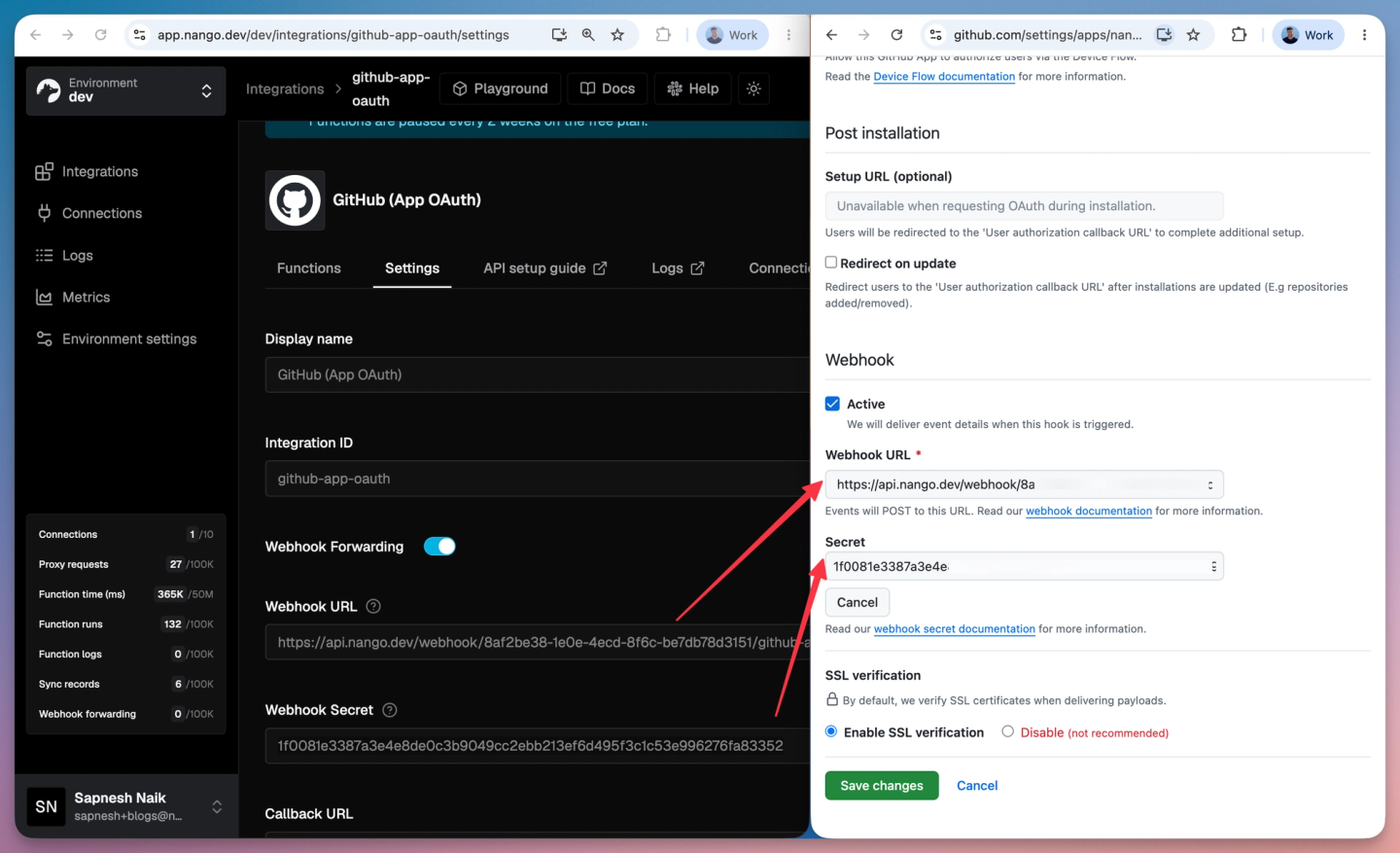 nango github app webhook url settings