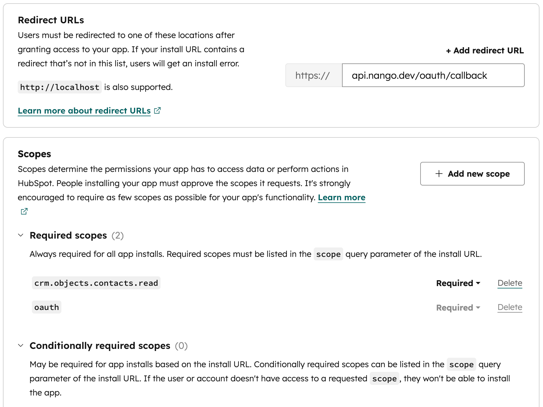 nango dashboard hubspot integration config