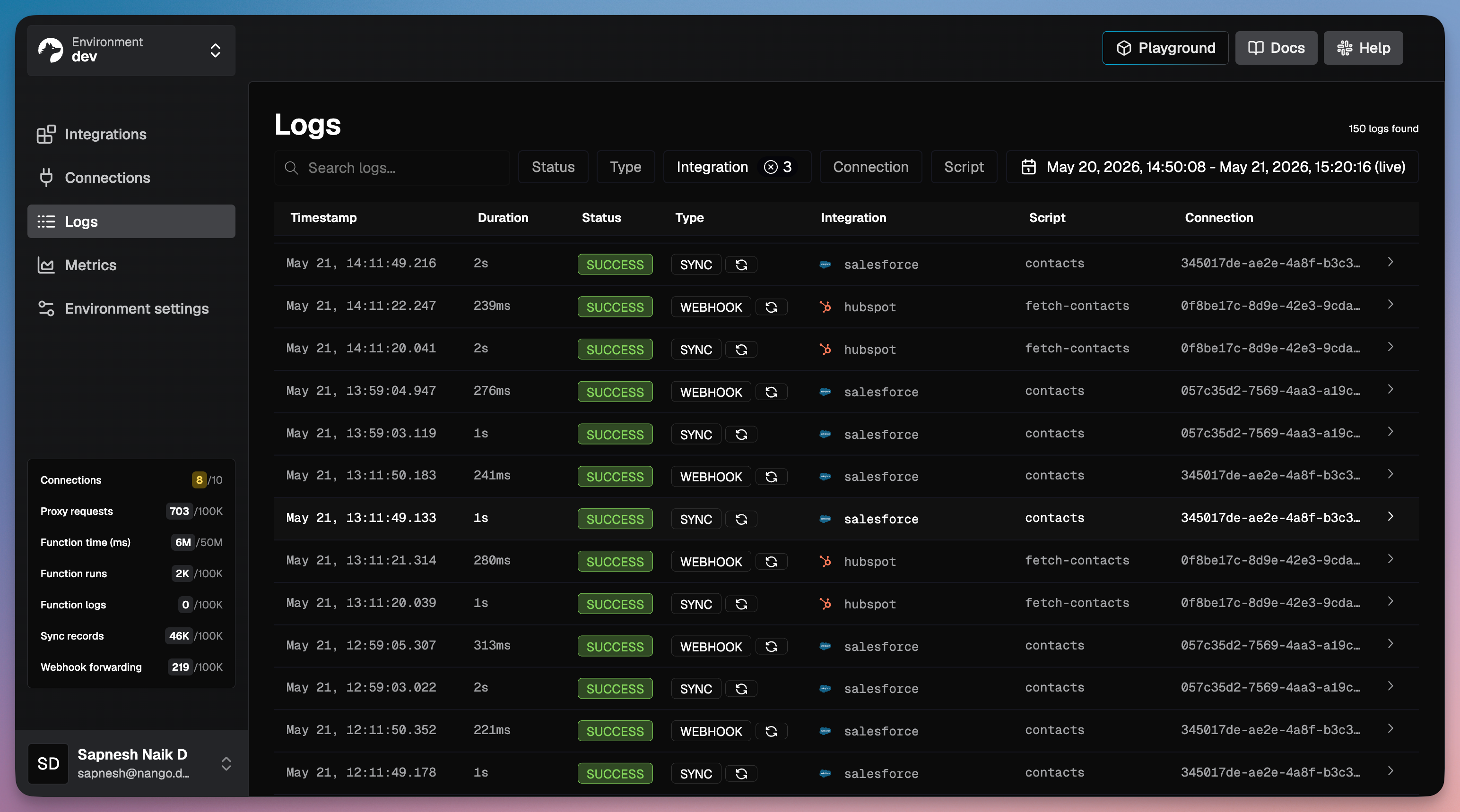 nango salesforce logs
