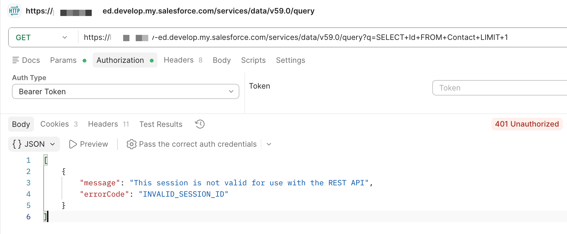 salesforce invalid session id postman error