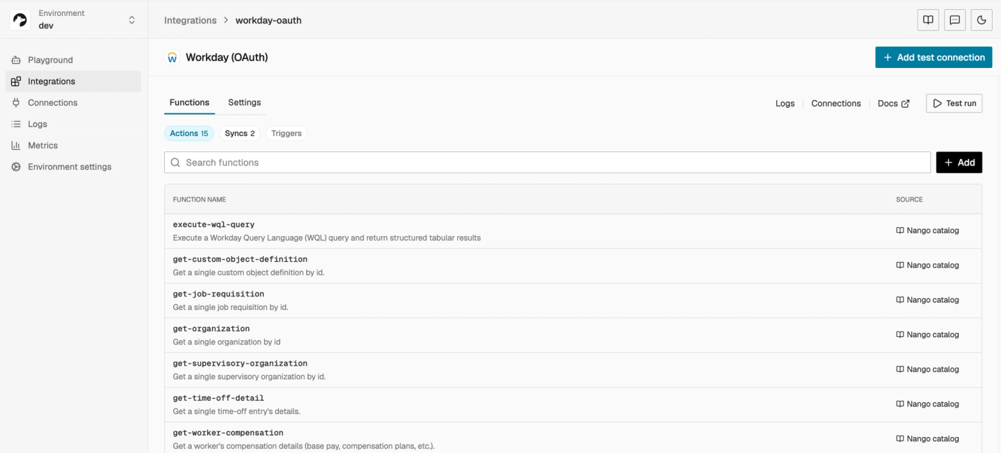 nango workday prebuilt actions dashboard