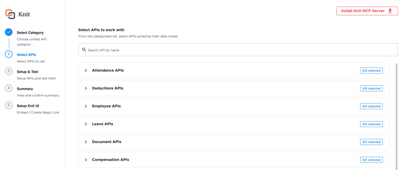 knit unified api select apis