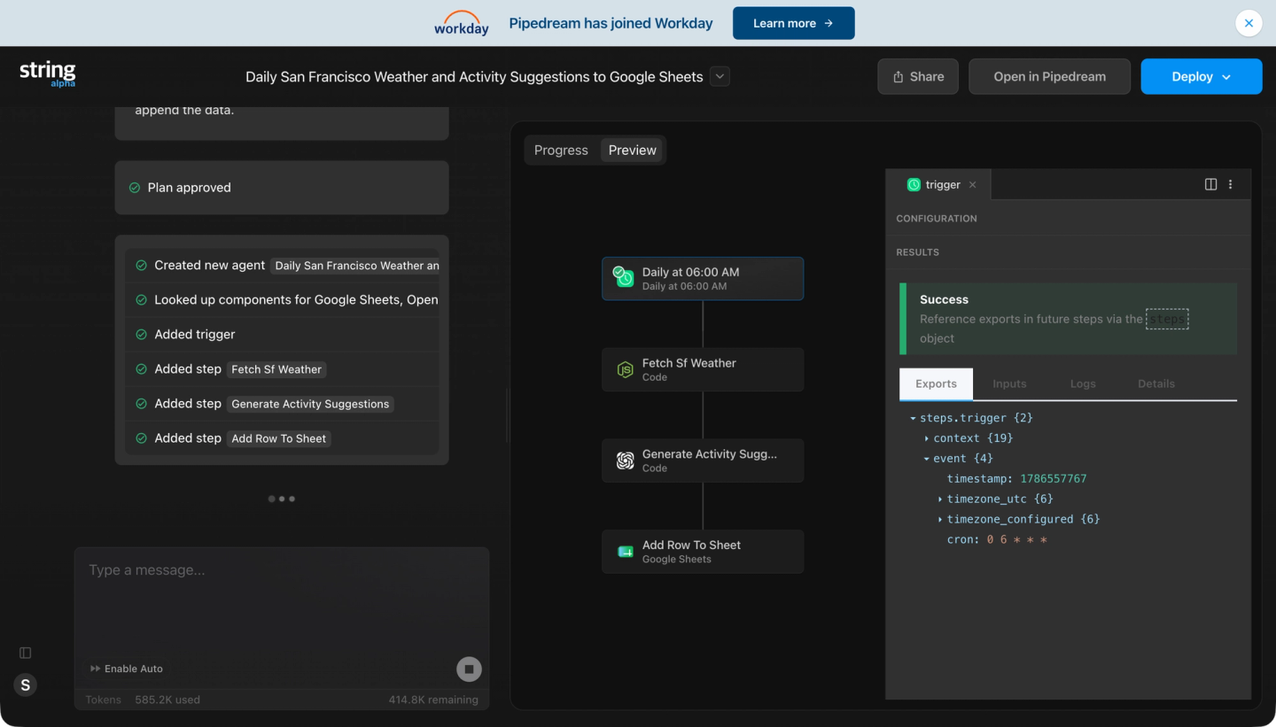 pipedream string ai workflow builder