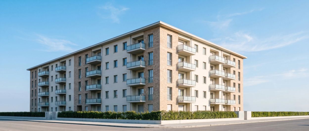 Condominio moderno con balconi, oggetto di servizio di contabilizzazione calore e acqua