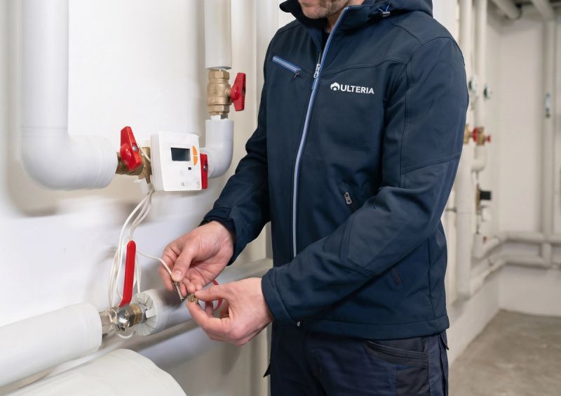 Tecnico Ulteria installa sonda del contatore di calore in appartamento