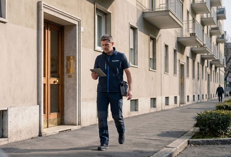 Tecnico Ulteria con tablet durante il giro di lettura consumi