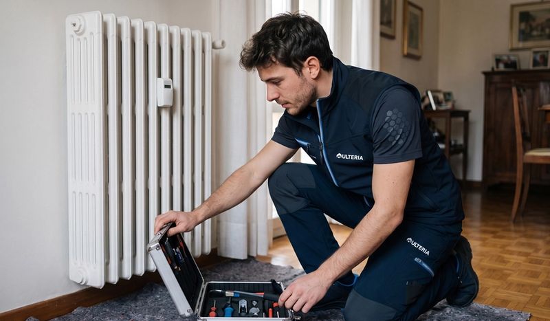 Tecnico Ulteria al lavoro sul radiatore per la sostituzione del ripartitore